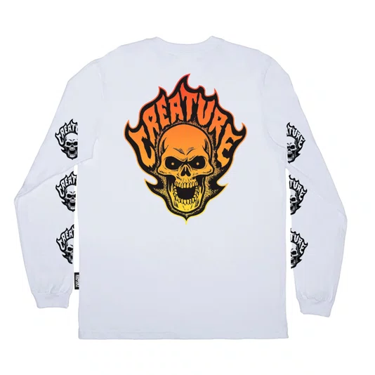 Camiseta Creature M/L Bonehead Flame Branco