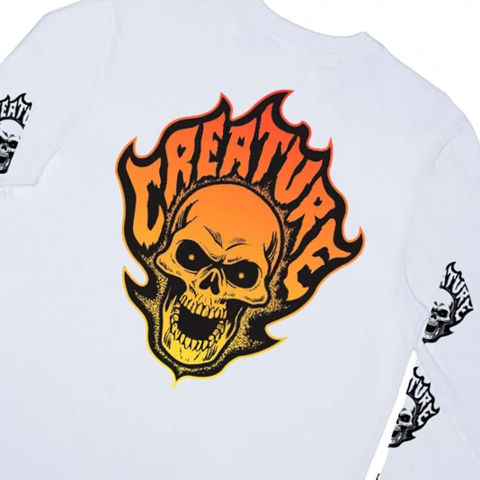Camiseta Creature M/L Bonehead Flame Branco