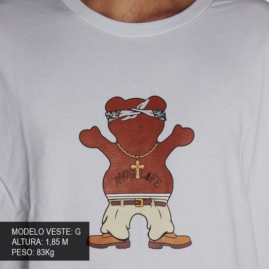 Camiseta Grizzly 2Pac Thug Bear Thug Life Branco