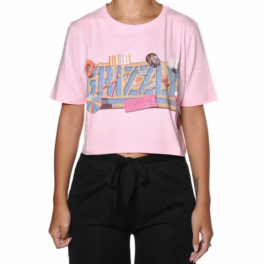 Camiseta Grizzly Pool Party Cropped Rosa