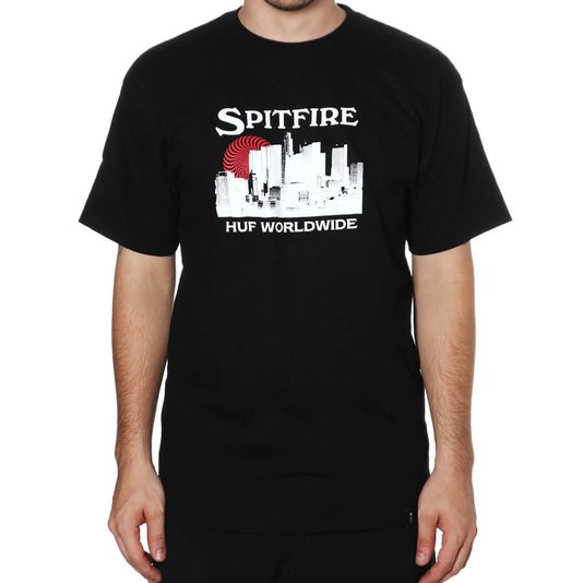 Camiseta Huf Spitire Skyline Preto