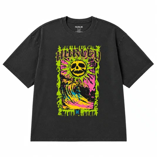 Camiseta Hurley Esp Skull Sun Feminino Preto Estonado