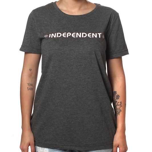 Camiseta Independent Bar Cross Logo 3 Feminina Chumbo Mescla