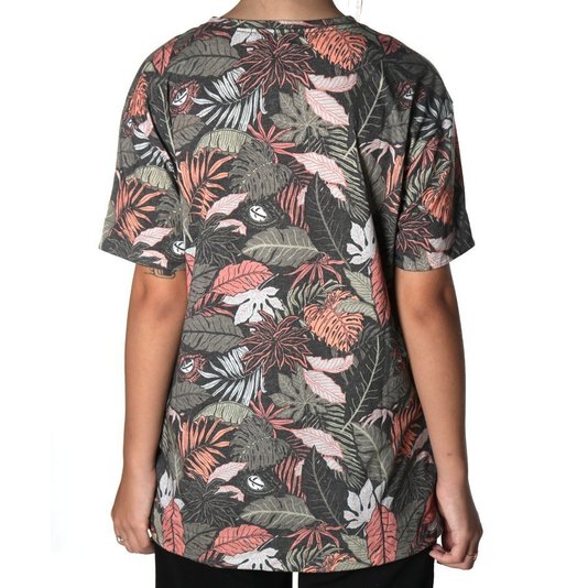 Camiseta Lost Folhagens Feminina Verde Musgo Estampado