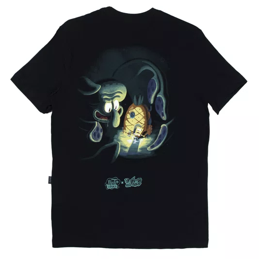 Camiseta Lost X Bob Esponja Horror Squid Preto