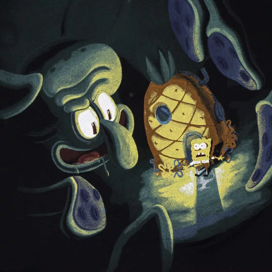 Camiseta Lost X Bob Esponja Horror Squid Preto