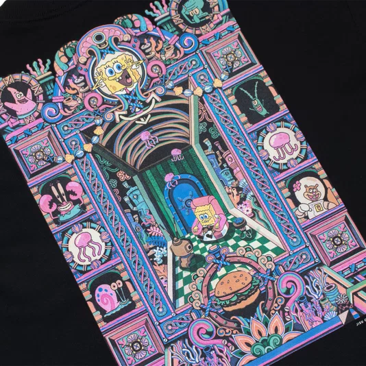 Camiseta Lost X Bob Esponja Octopus Saturn Preto