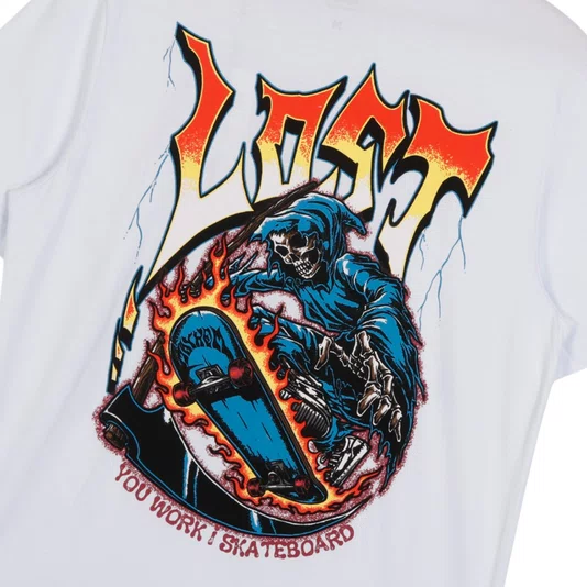 Camiseta Lost You Work I Skateboard Branco