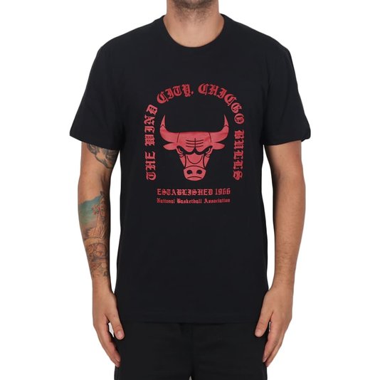 Camiseta New Era Street Gotic Writing Chicago Bulls Nba Preto