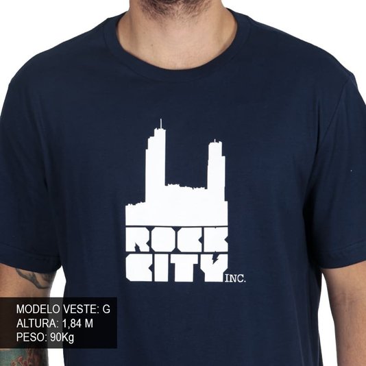 Camiseta Rock City Basic Logo Nac. Azul Marinho