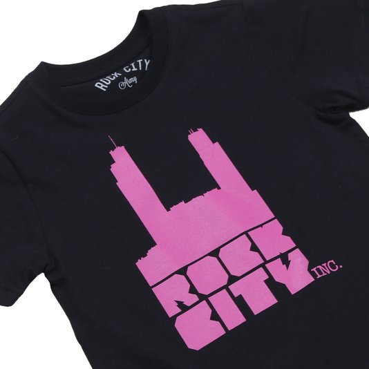 Camiseta Rock City Logo Infantil Preto Rosa
