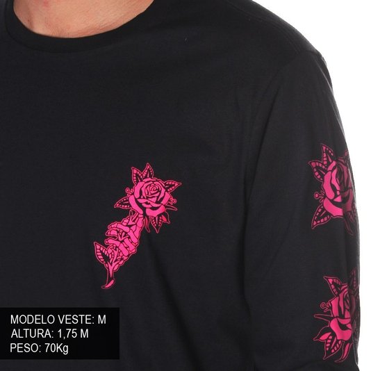 Camiseta Rock City M/L Marchioro Flor Preto/Rosa 