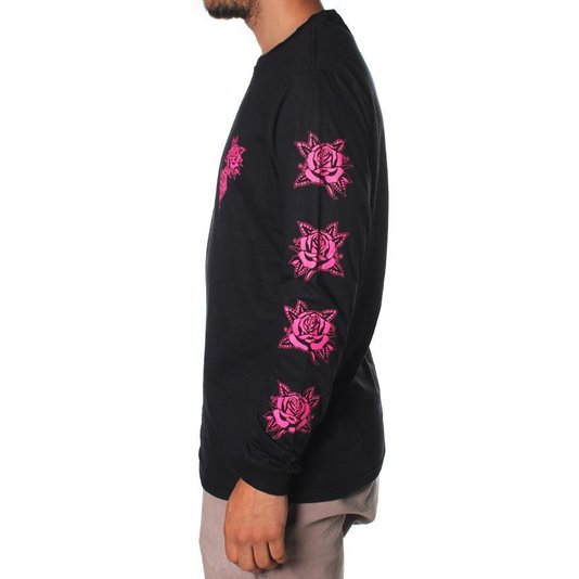 Camiseta Rock City M/L Marchioro Flor Preto/Rosa 
