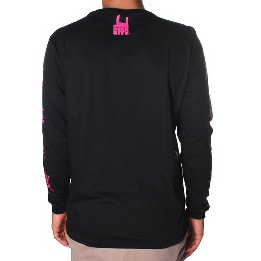 Camiseta Rock City M/L Marchioro Flor Preto/Rosa 