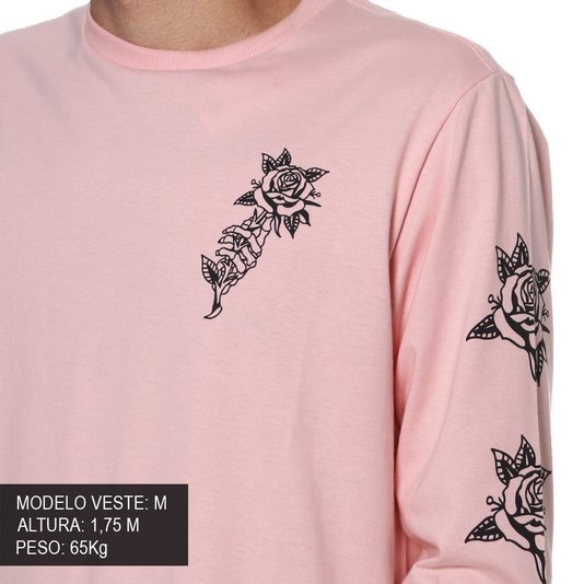 Camiseta Rock City x Marchioro Flor Manga Longa Rose
