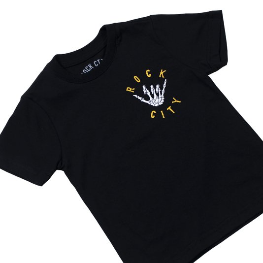 Camiseta Rock City X Nanda Hang Loose Big Infantil Preto/Amarelo