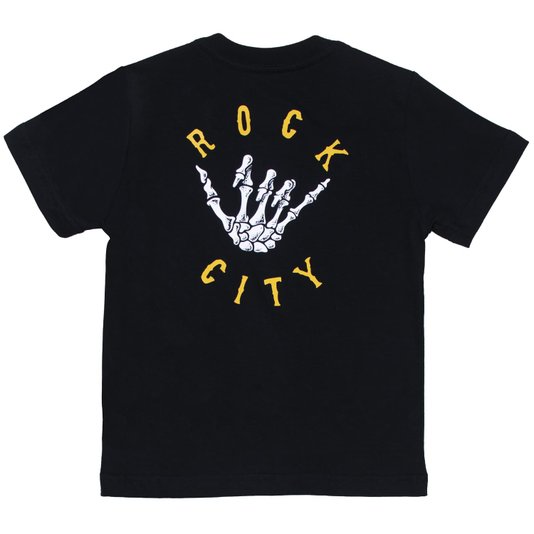 Camiseta Rock City X Nanda Hang Loose Big Infantil Preto/Amarelo