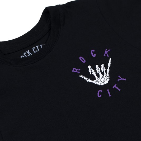 Camiseta Rock City X Nanda Hang Loose Big Infantil Preto/Roxo