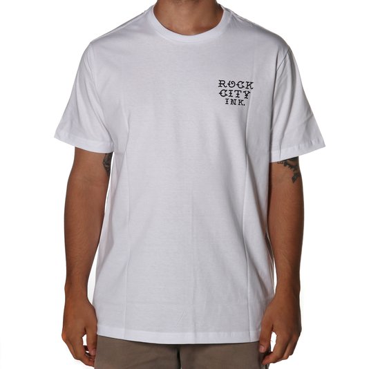 Camiseta Rock City x Pox Tattoo Águia Branco