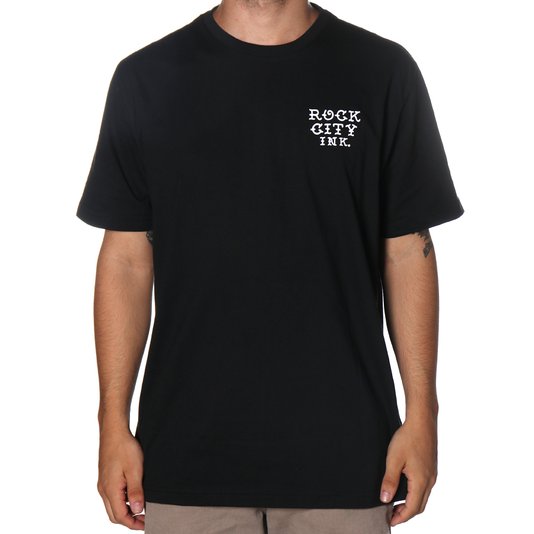 Camiseta Rock City x Pox Tattoo Boxe Preto