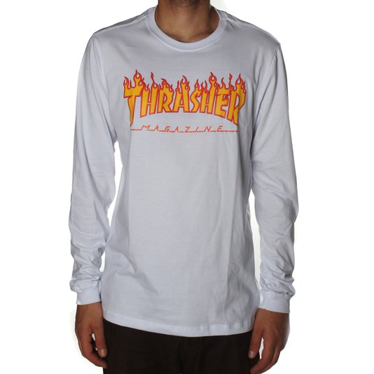 Camiseta Thrasher Flame Manga Longa Branco