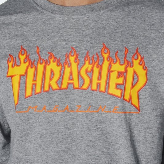 Camiseta Thrasher Flame Manga Longa Mescla
