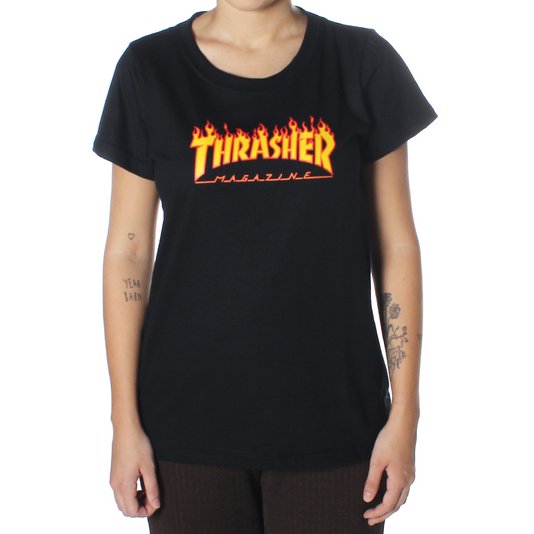 Camiseta Thrasher Flame Logo Preto Feminino