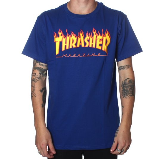 Camiseta Thrasher Magazine Flame Logo Azul Royal