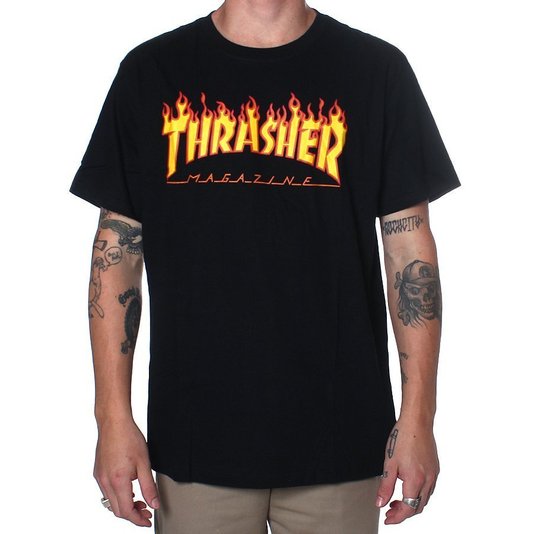 Camiseta Thrasher Magazine Flame Logo Preto