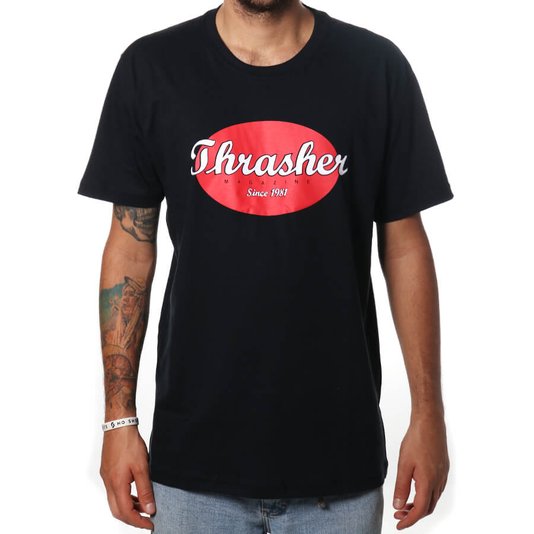 Camiseta Thrasher Magazine Oval Scripot Preto/Vermelho/Branco