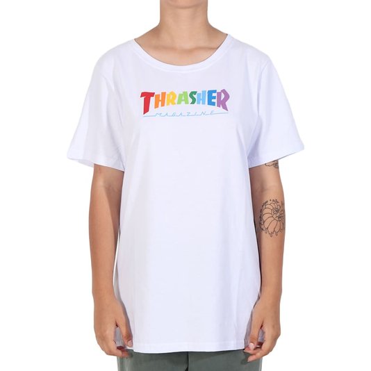 Camiseta Thrasher Magazine Rainbow Mag Feminina Branco