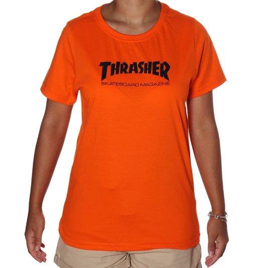Camiseta Thrasher Magazine Skate Mag Logo Fem. Laranja