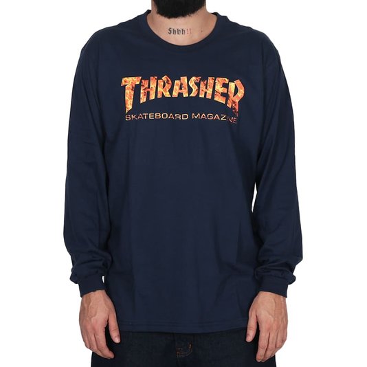 Camiseta Thrasher Skategoat Inferno M/L Azul Marinho