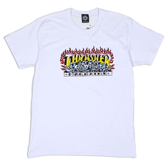 Camiseta Thrasher Skulls Krak Branco