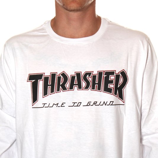 Camiseta Thrasher x Independent Manga Longa BTG Branco