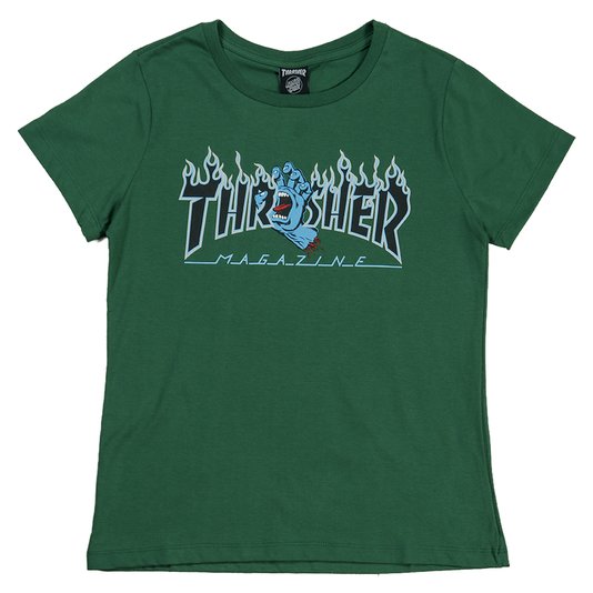 Camiseta Thrasher X Santa Cruz Screaming Flame Logo Feminino Verde