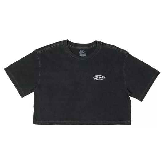 Camiseta Vans Era Script Relaxed Cropped Cinza Escuro