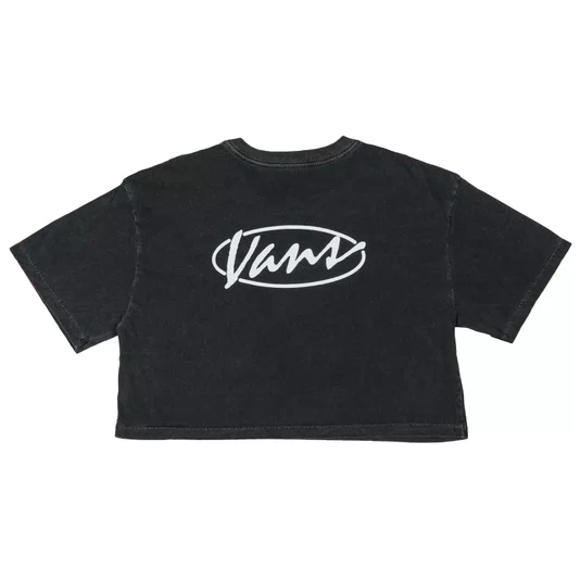 Camiseta Vans Era Script Relaxed Cropped Cinza Escuro