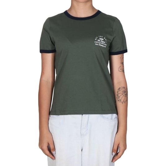 Camiseta Vans In Deep Ringer Thyme Feminina Verde Militar/Azul Marinho