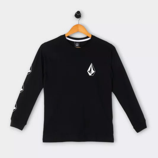 Camiseta Volcom M/L Iconic Juvenil Preto