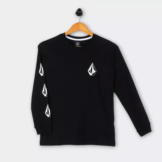 Camiseta Volcom M/L Iconic Juvenil Preto