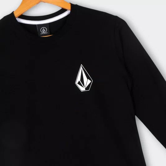 Camiseta Volcom M/L Iconic Juvenil Preto