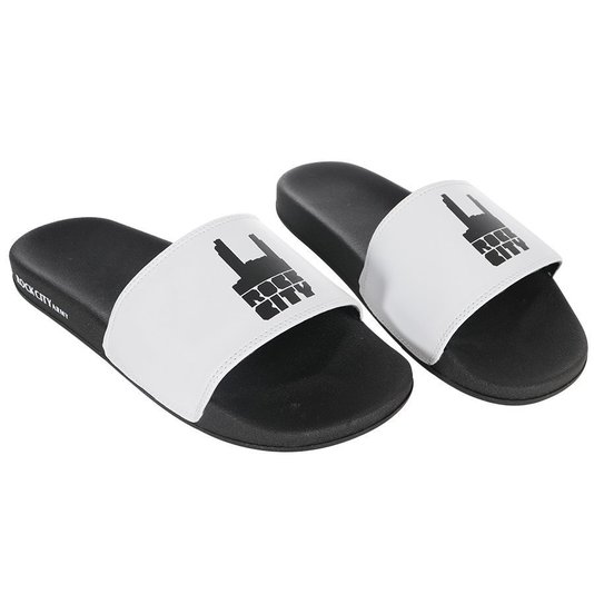 Chinelo Rock City Slide Premium Branco/Preto