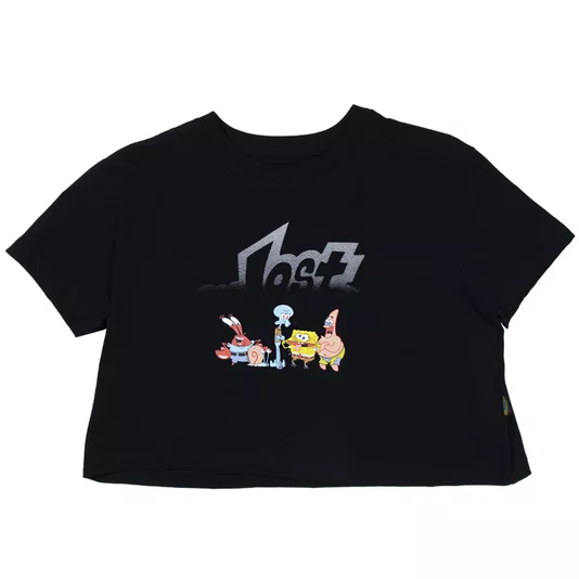 Cropped Lost X Bob Esponja Fun Preto