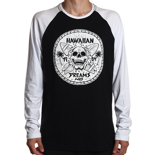 Camiseta HD Raglan Skull Preto/Branco