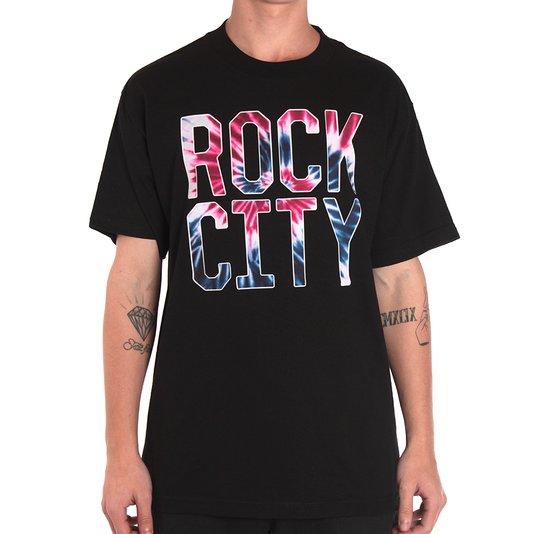 Camiseta Rock City Script Tie Dye Preto