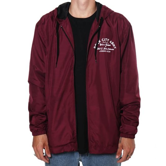 Jaqueta Corta Vento Rock City Burn N Raised Com Forro Bordo