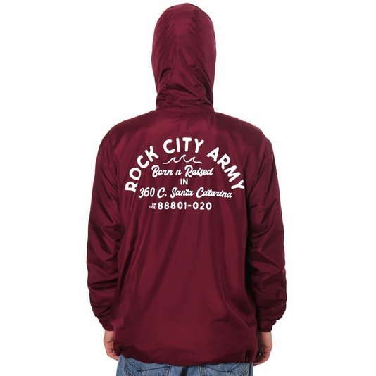 Jaqueta Corta Vento Rock City Burn N Raised Com Forro Bordo