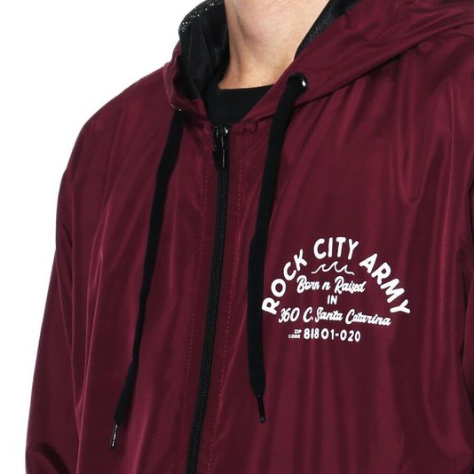 Jaqueta Corta Vento Rock City Burn N Raised Com Forro Bordo
