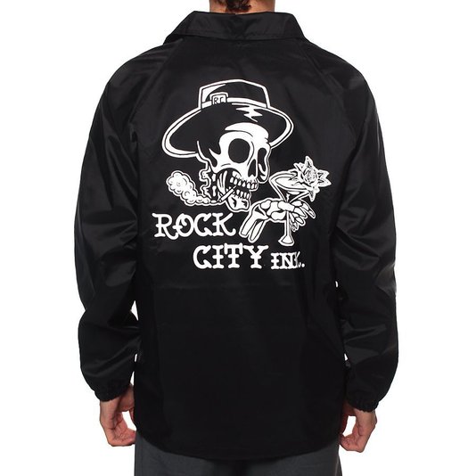 Jaqueta Corta Vento Rock City x Marchioro Caveira Drink Preto